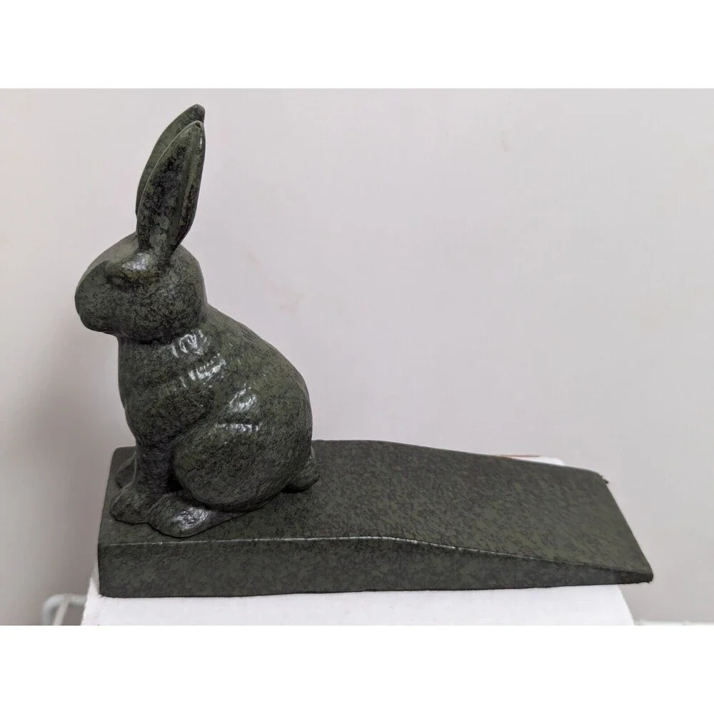 Bunny Rabbit Doorstop Wedge Cast Iron Rustic Antique Turquoise Garden Decor